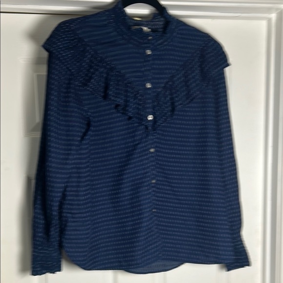 LOFT Navy Button Down Shirt - Picture 2 of 4